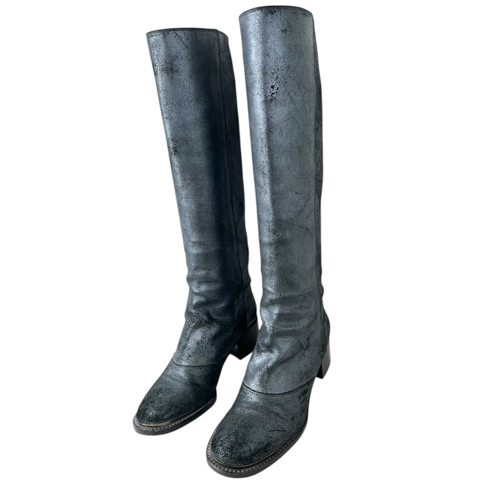 Botas altas de cuero DEVI KROELL en negro y plata metálica talla W. 36,5 EU / US 6 Foto 4 de 4