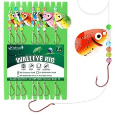 7PCS Walleye Rigs - Walleye Crawler Harness Spinner Rig with #2 Octopus Hooks