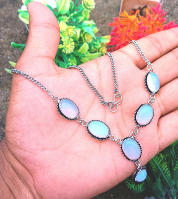 925 Sterling Silver Plated Handmade Opalite Gemstone 1pcs Necklace Jewelry Gift
