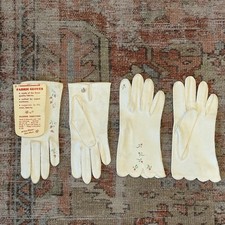 2 Sets Vintage Fabric Millay Gloves Embroidered Floral-Japan Made-Pearl-1940s