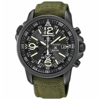 SEIKO ProspeX SSC295P1 Solar Alarm Chronograph Military Watch V172 Nylon Green