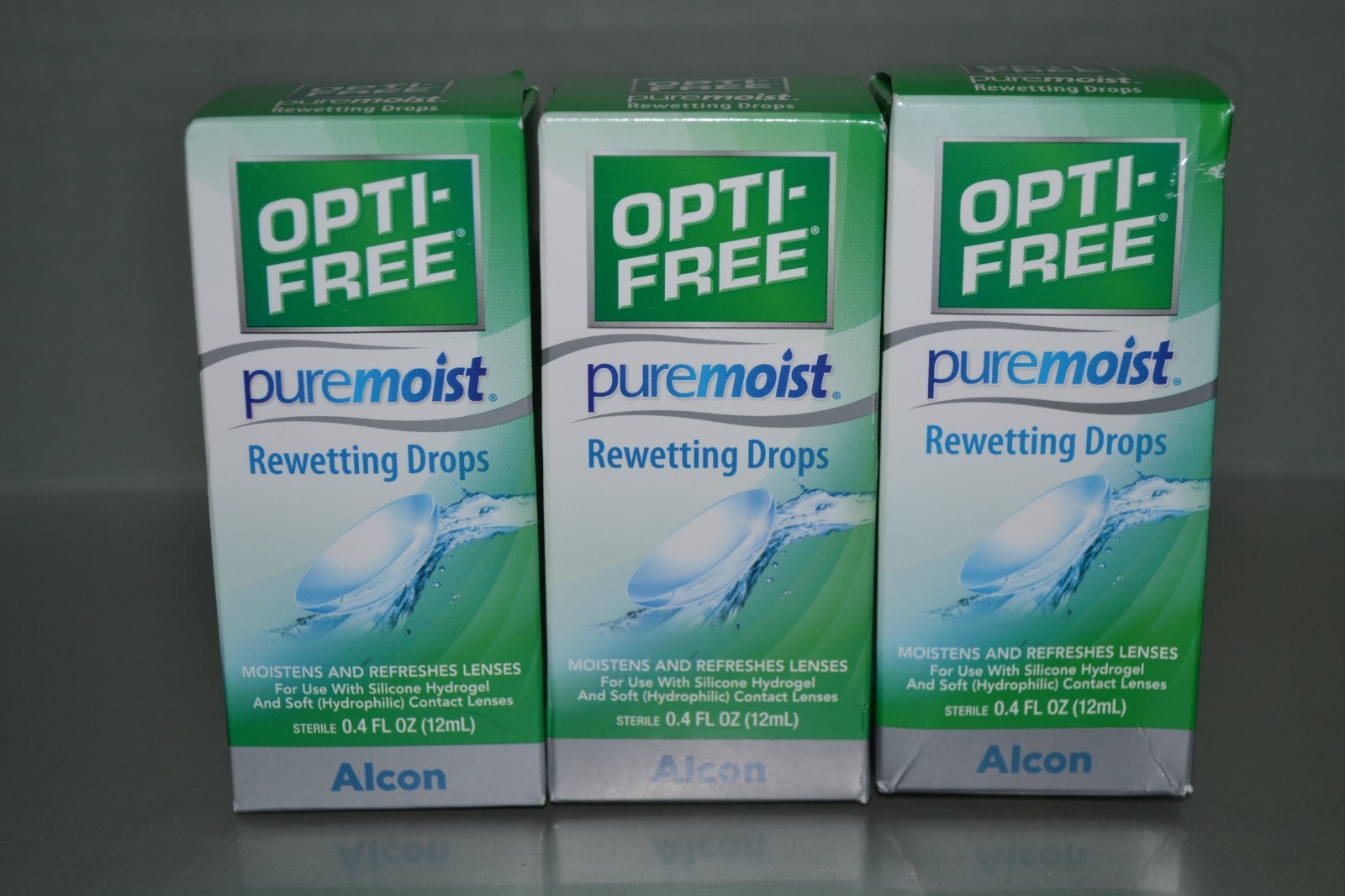 (3) Opti-Free PureMoist Rewetting Drops, 12 ml Each, Exp. 03