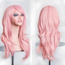 70cm Pink Long Curly Cosplay Costume Party Hair Anime Wigs Full Hair Wavy Wig