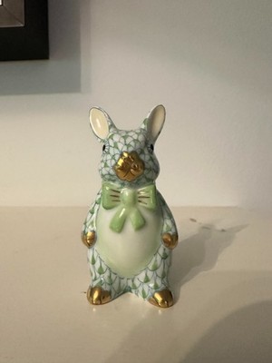 Herend figurine bunny with bow tie- green fishnet