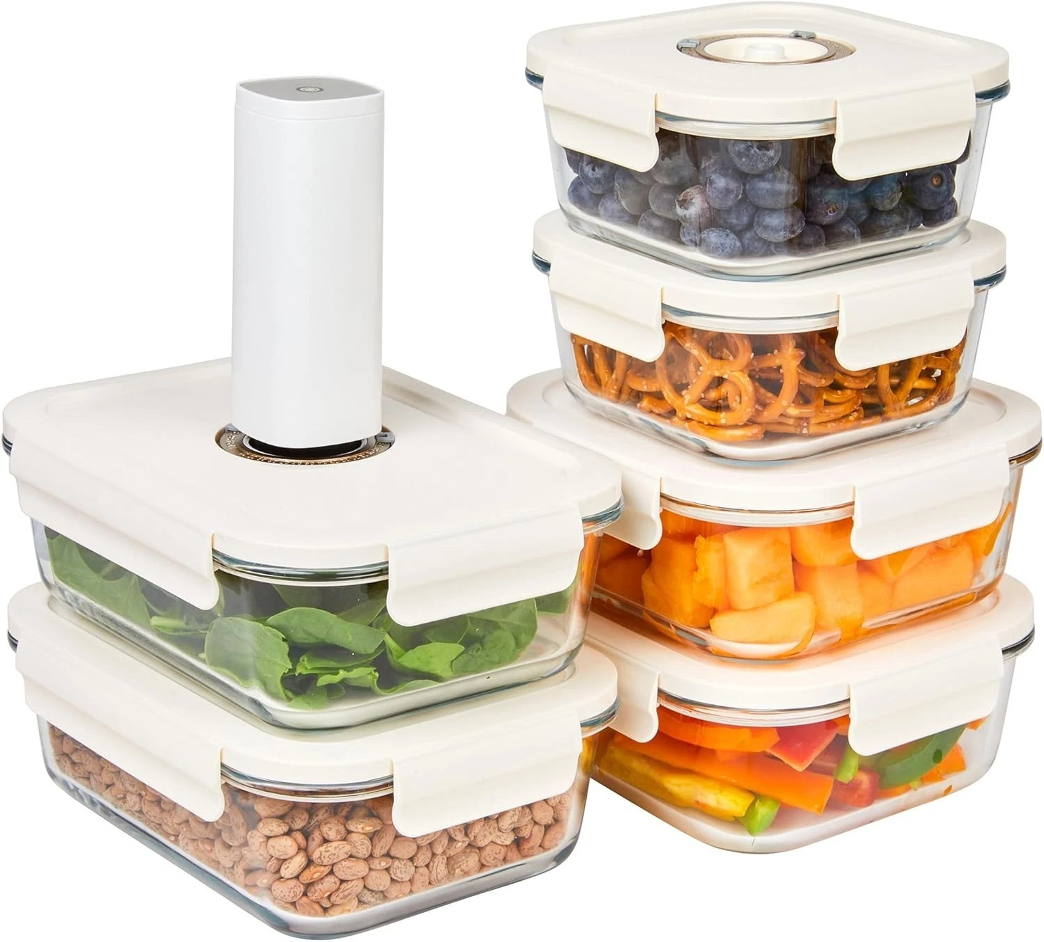 Vacuum Food Storage Containers Set of 6 Glass Containers Mix & Electronic Pump
