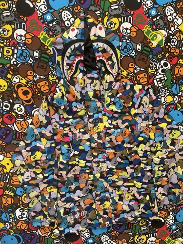 A Bathing Ape Black Multi Camo Snowboarding Shark Jacket - Picture 2 of 17