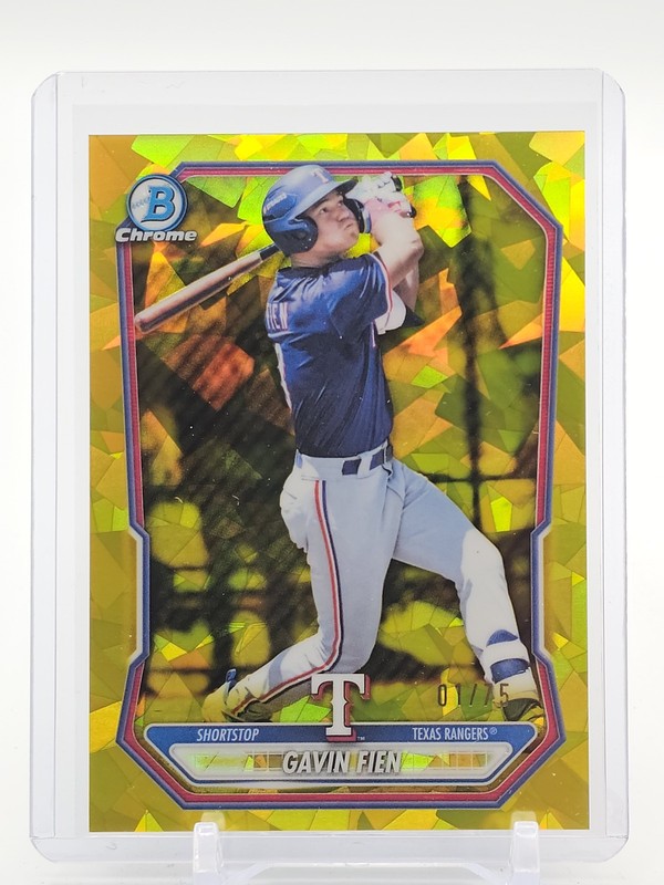 GAVIN FIEN 2026 BOWMAN CHROME SAPPHIRE ROOKIE YELLOW 01/75 TEXAS RANGERS Q4060