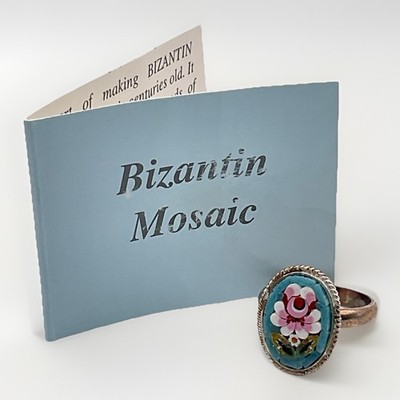 Micro Mosaic Ring Silver Sterling Flowers Italy Vintage Sz 6.25 Rossana