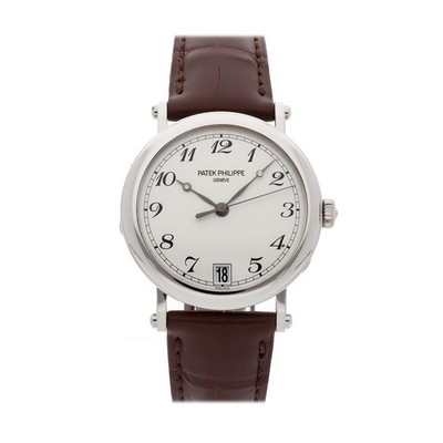 Patek Philippe Calatrava Officer White Gold Auto 36mm Strap Watch 5053G-001