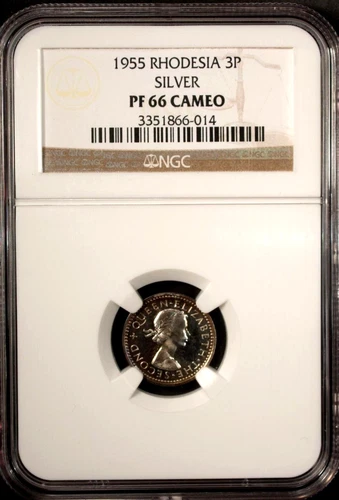 Rhodesia & Nyasaland 3 Pence 1955  NGC PF 66 Cameo UNC Silver Elizabeth II