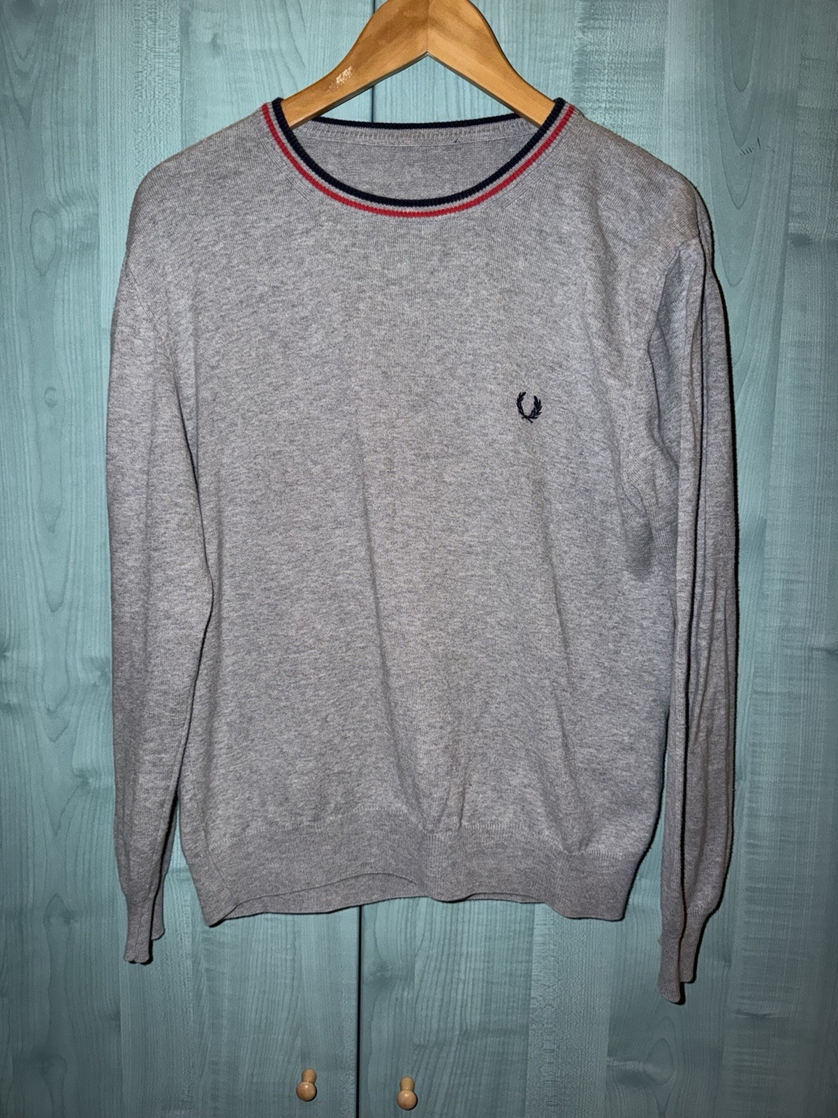Fred Perry maglione uomo S grigio cotone in maglia girocollo manica lunga