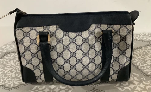 Gucci GG PVC Pelle Navy Mini Borsa Boston Autenticità