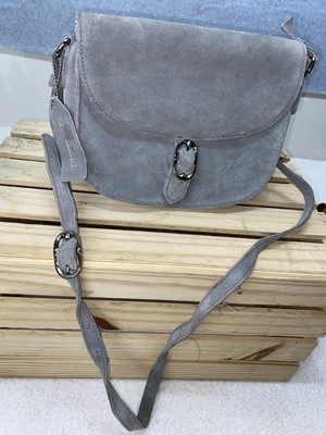 Emma Fox Dales Suede Flap Cross Body Purse Medium Bag Real Leather EUC Gray