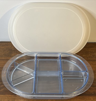 Tupperware Preludio Hors D'oeuvre Tray With Dividers & Cover Watercolor Blue Vtg
