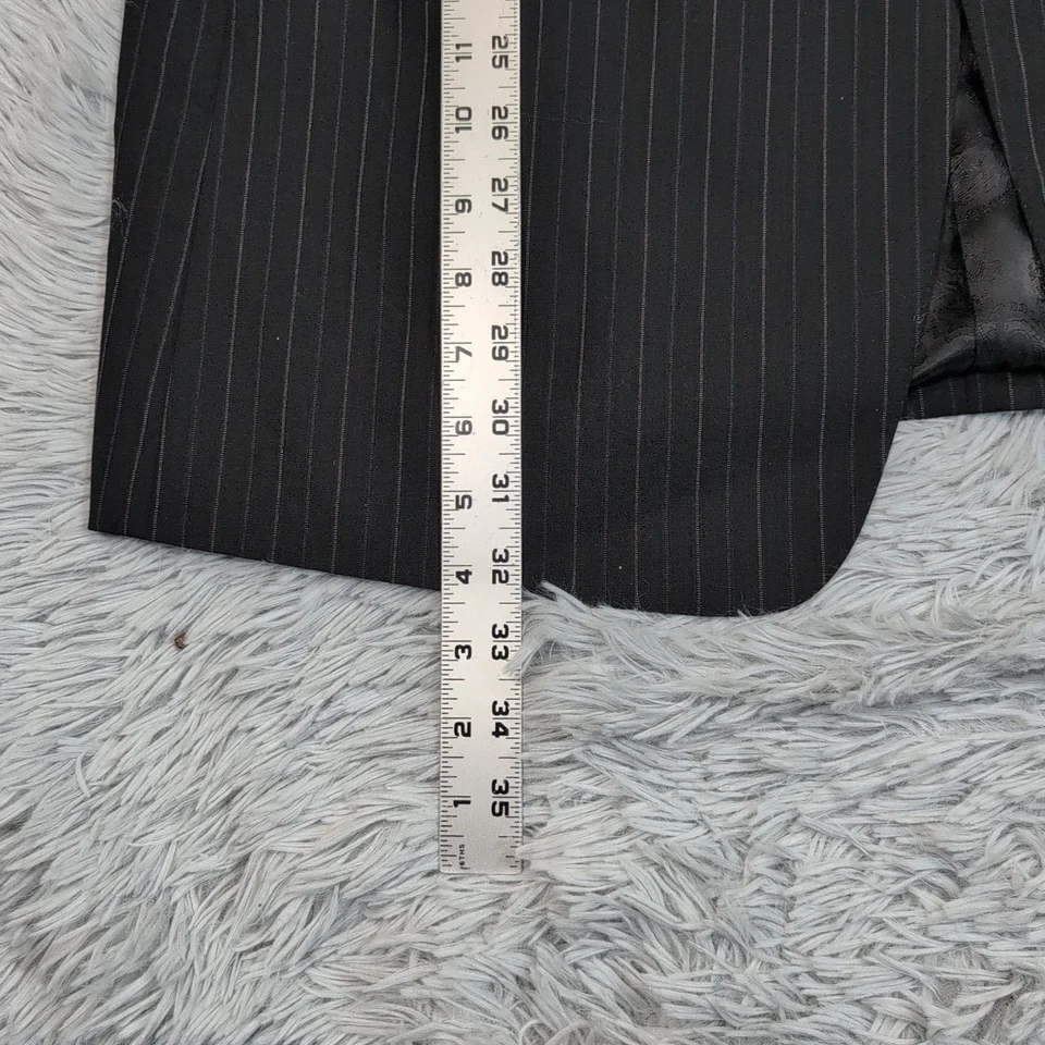 Chaqueta Manzini Para Hombres 42 R Traje de Lana Negro Abrigo Bolsillos a Rayas Italia Super 140 Foto 4 de 4