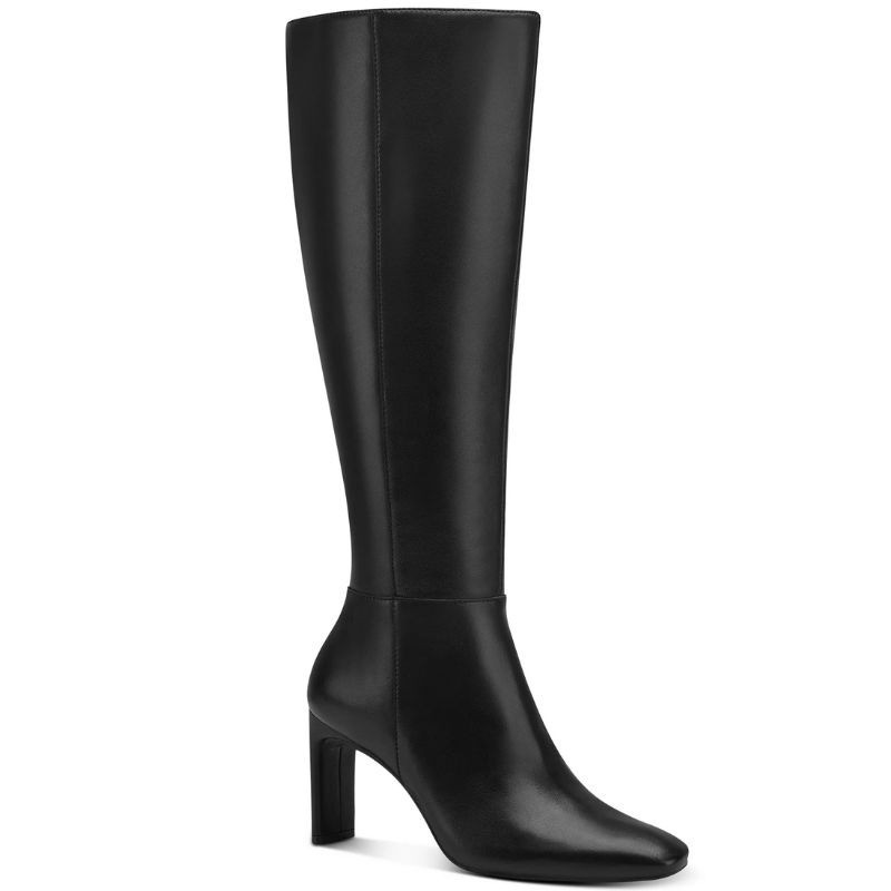 NWT Alfani Womens Tristanne Black Leather Heeled Zip Knee High Boots Size 8M WC