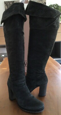 Vic Matie, edle Overknee-Stiefel, graues Velourleder, Größe 36, TOP-Zustand