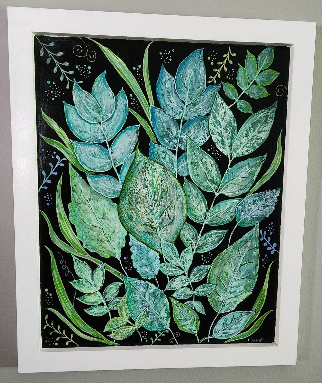 Botanical Wall Art Boho Abstract Hand Painted Wood Framed Original Artist Nature