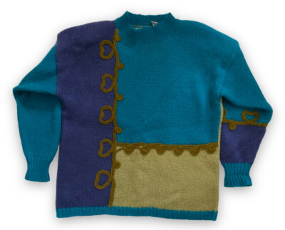 Vtg Express Tricot Women s Colorblock Mohair Blend Oversize Sweater Small 3D