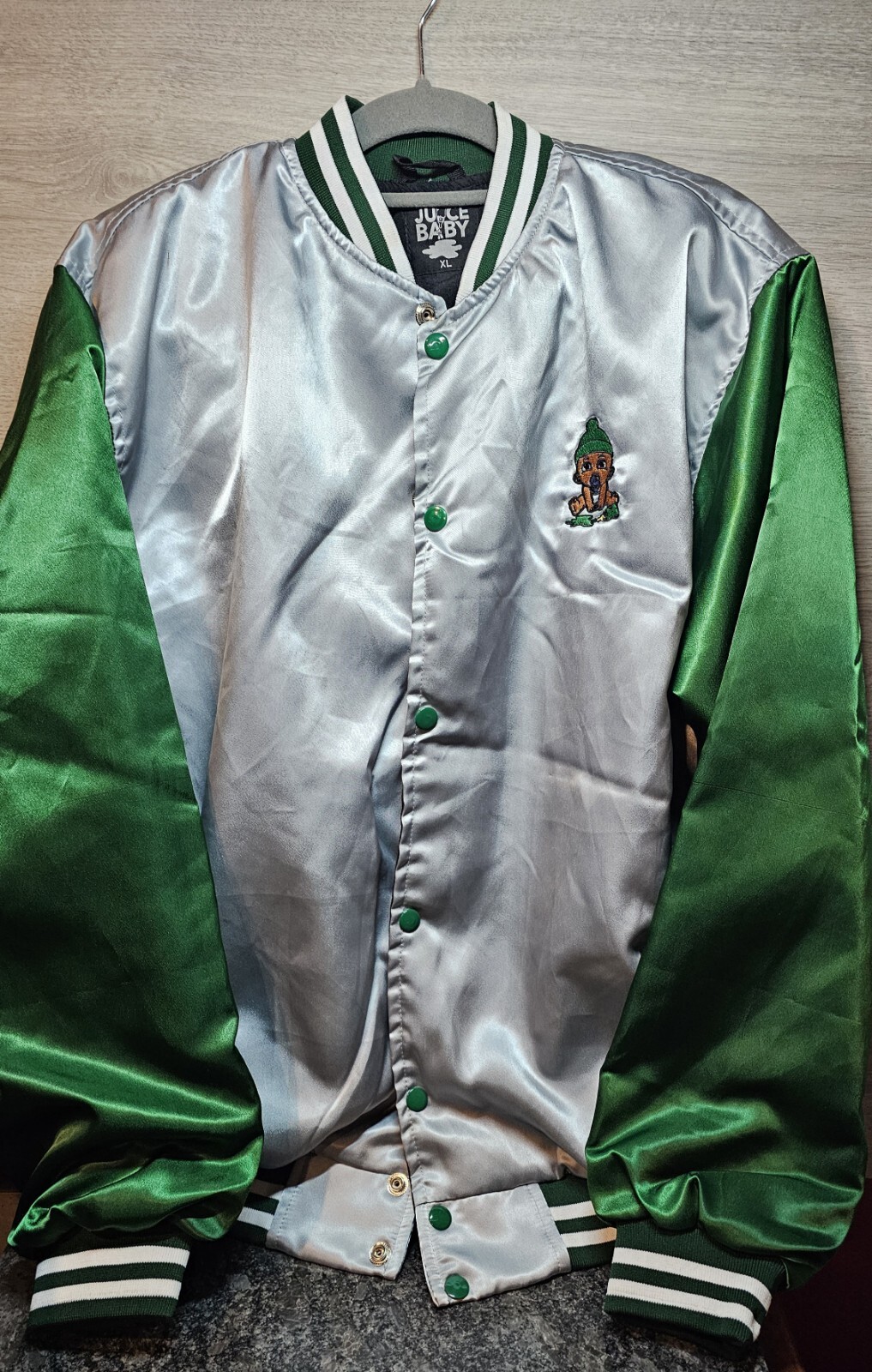 90s Retro Juice Baby Varsity Jacket for Men in Size XL