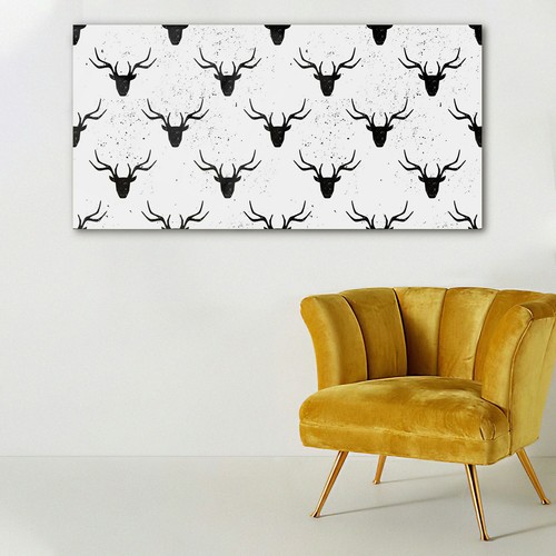 Glasbilder Wandbild Druck auf Glas 140x70 Bild Zuhause Hirsch Kopf schwarz weiß - Bild 2 von 7