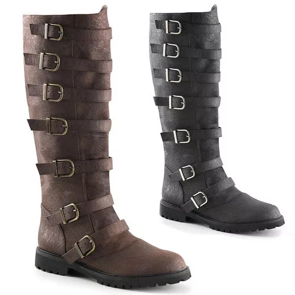 Mens New Synthetic Leather Multi Buckle Straps Knee High Riding