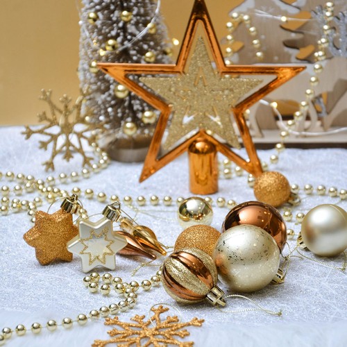 PartyBySam 52ct 30-100mm Palline di Natale Ornamenti Bosco Rame e Oro - Foto 5 di 8