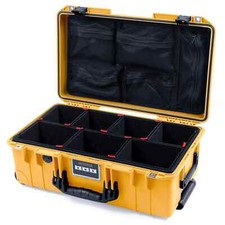 Yellow  black Pelican 1535 case with Trekpak dividers  mesh lid organizer.