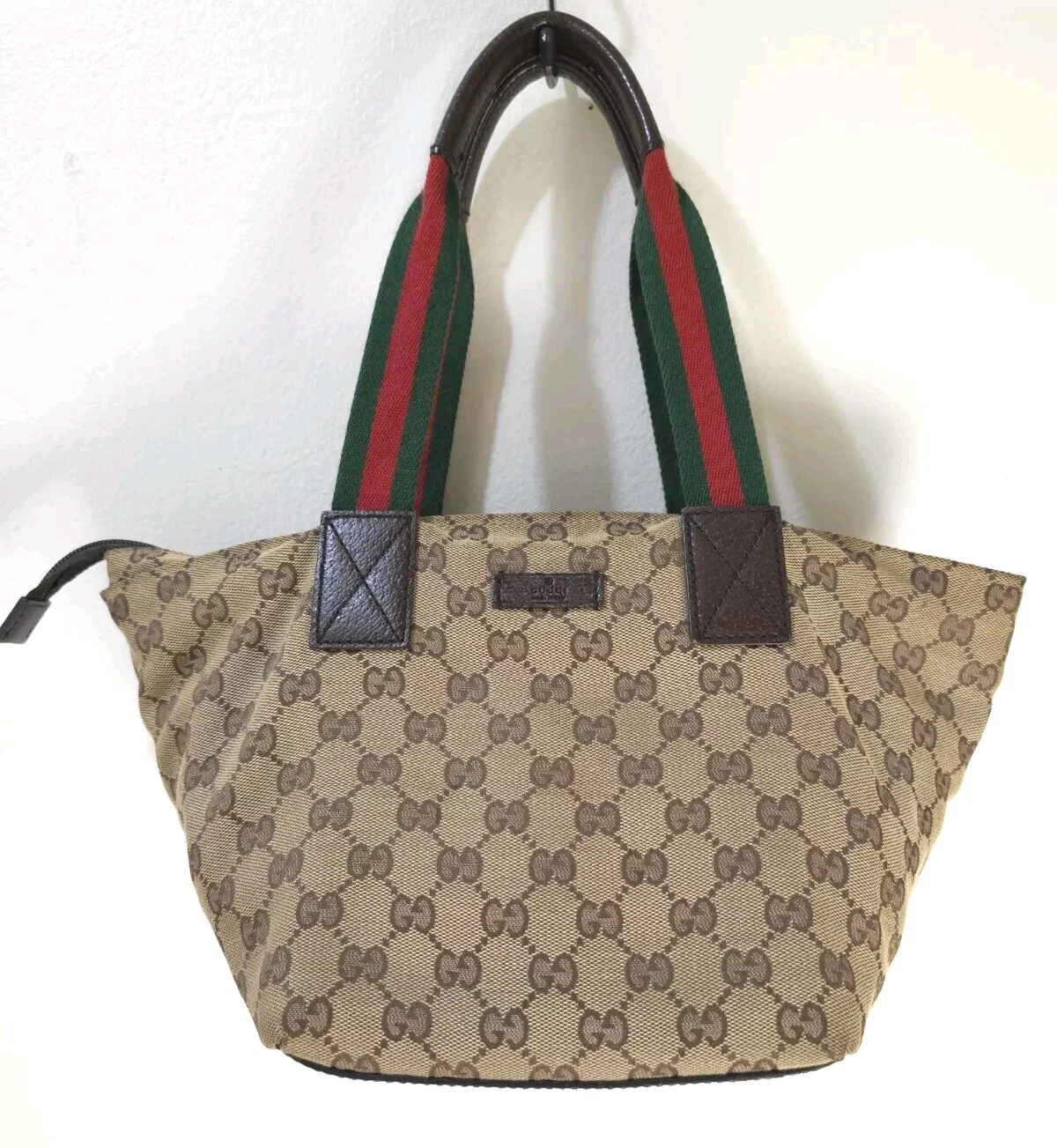 Sac à main fourre tout GUCCI Original GG Web Stripe toile marron fabriqué en Italie