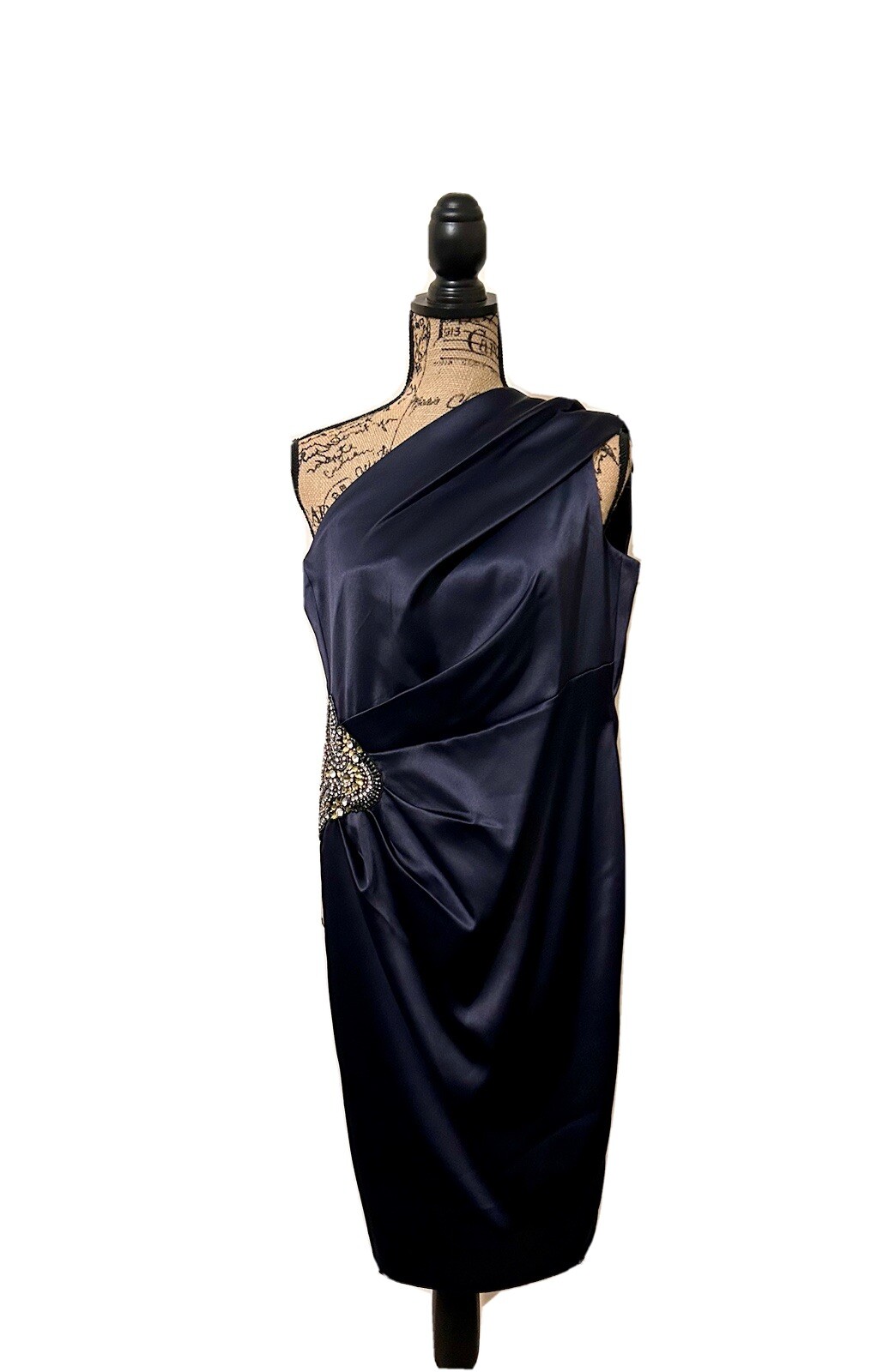 Navy Sheath One Shoulder Beaded Formal Dress