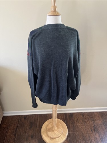 Vintage 90’s Florence Tricot Cardigan Sweater XL Gray Diamond Argyle - Picture 5 of 12