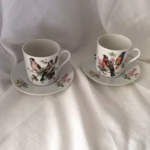 MOTTAHEDEH Aviary Song Birds Porcelain Tea Cup & Saucer Sets (2)** FREE SHIPPING