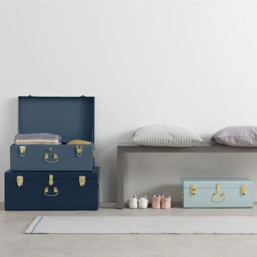 Made.com Gunner Set of 3 Extra Large Metal Storage Trunks, Tonal Blue. RRP £200 - Picture 1 of 6