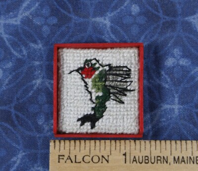 Dollhouse Miniature 3D Wood Shadowbox frame w/ hand stitched Hummingbird 1:12