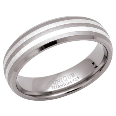 NEU Unisex 6 mm Titan & Silber Hofring Größe S Schmuck
