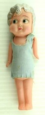 C.1920s Flapper Celluloid Doll w/ Cloth Dress Silver Hair 5 1/4" Tall Original