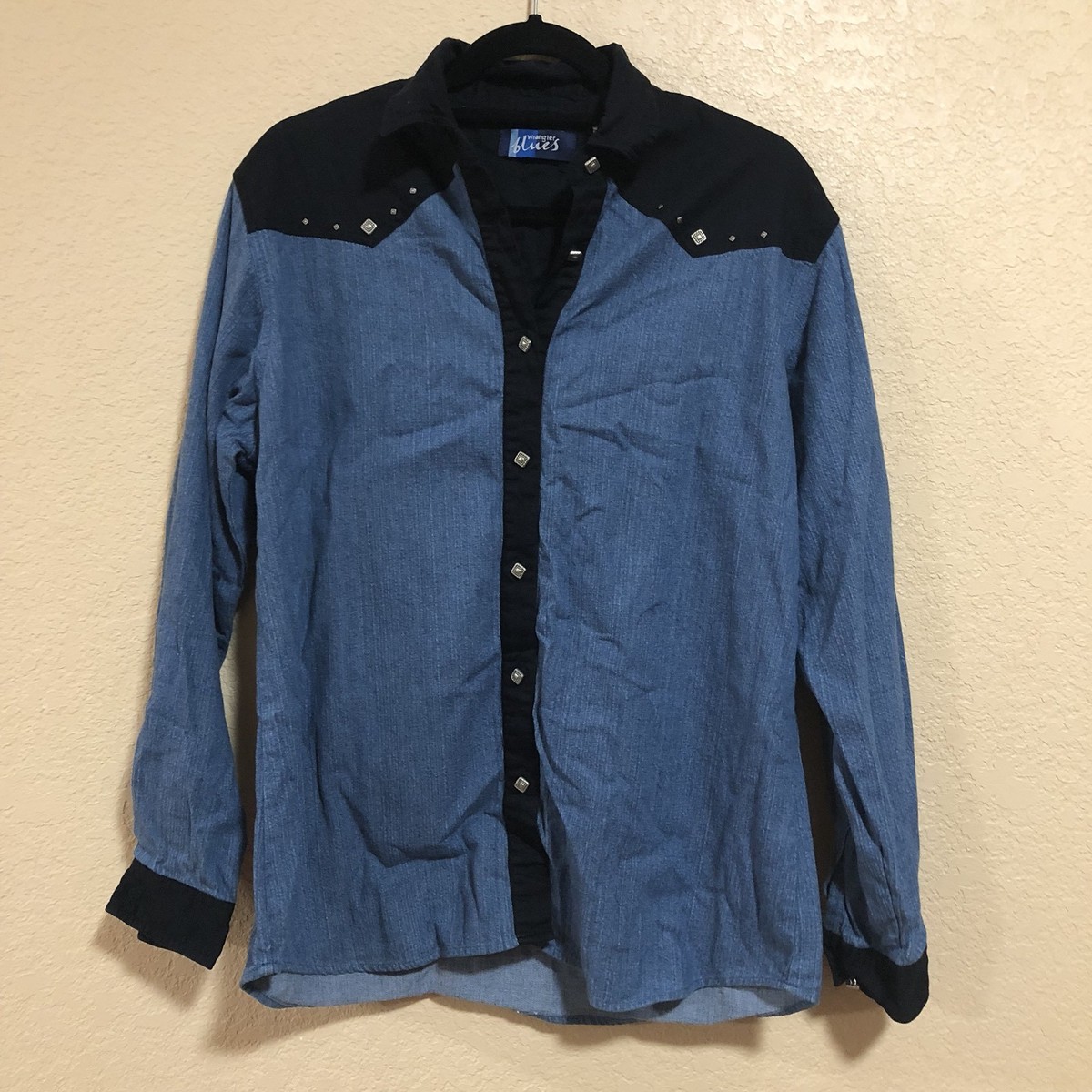 Chemise Vintage Wrangler Chambray - Color Block - Manches Longues - Taille L - Occasion Très Bon État - Style Western