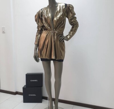 ysl gold dress Iconic Fall 1991 Yves Saint Laurent Runway Slinky Gold Lame Dress w Go –  Shrimpton Couture main image 0