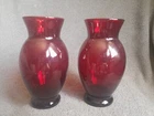Vintage Pair Of Anchor Hocking Glass Flared Vase Royal Ruby Red 6-1/2" Mint