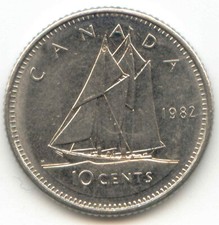 Canada 1982 Dime Canadian 10 Cent Piece 10c Bluenose Ship EXACT COIN