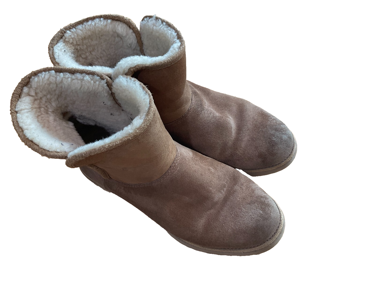 UGG Kristin Wedge Sheepskin Suede Short Bootie Brown 1012497