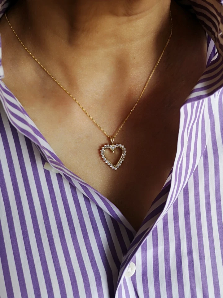 Collar colgante corazón mujer 1,25 quilates piedra simulada enchapado en oro de 14 quilates plata maciza Foto 2 de 4