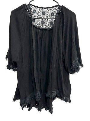 SweatyRocks NWT Black Lace Trim Kimono Open Cardigan Sz Medium Witchy Whimsygoth