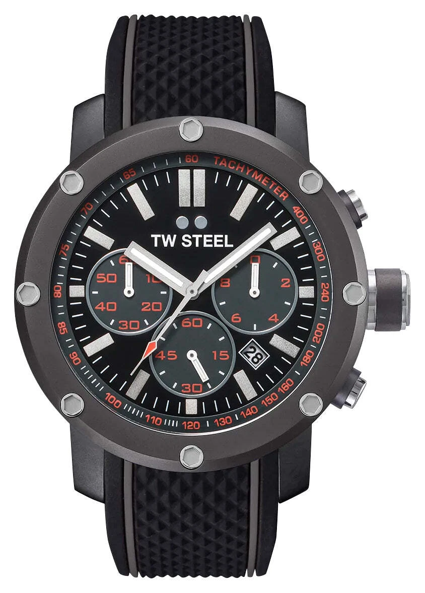 TW Steel Grandeur Tech Chrono Gray PVD Silicon Strap Date Quartz