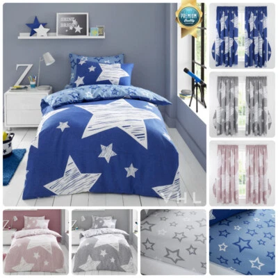 GAVENO CAVAILIA Galaxy Stars Duvet Cover Kids Bedding Fitted Sheet Grey Pink Curtains Boys Girls