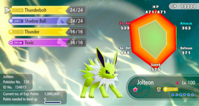 Pokemon Let's Go Pikachu/Eevee 6IV Max AV Shiny Jolteon