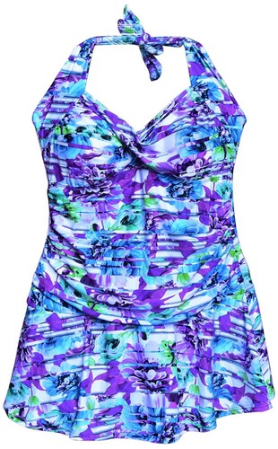 Neu NWSC Damen Übergröße Retro Badekleid Badeanzug 20 W lila geblümt - Bild 1 von 2