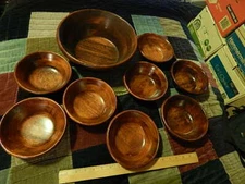 WOOD BOWLS ~ (8) Individual + (1) Large Serving Bowl ~ Lightweight Retro Vtg Ltd