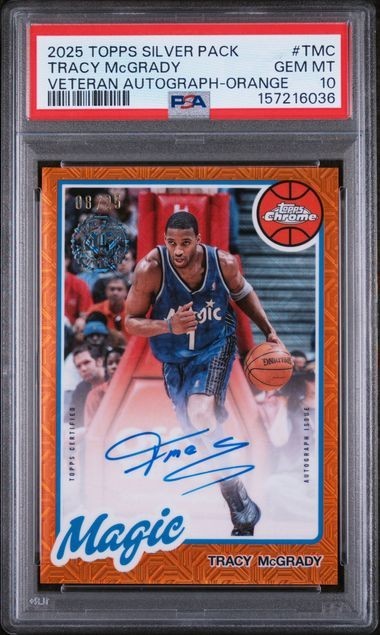 2025 Topps Chrome TRACY MCGRADY Silver Pack Orange /25 PSA 10 GEM On Card Auto