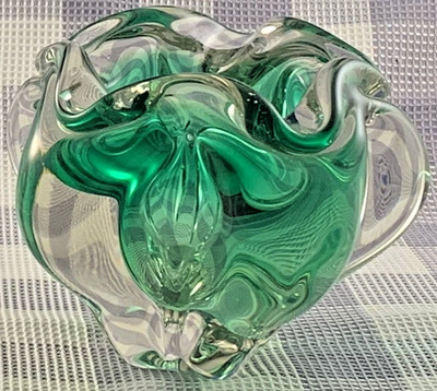 Murano Glas  Aschenbecher Sommerso Grün Klar Flavio Poli Seguso Vetri d'Arte